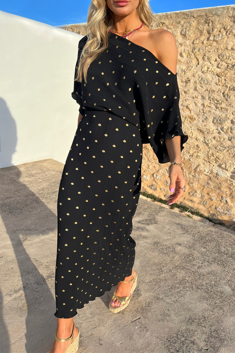 NEVER FULLY DRESSED Black Tilly Plisse Dress With Gold Fleck