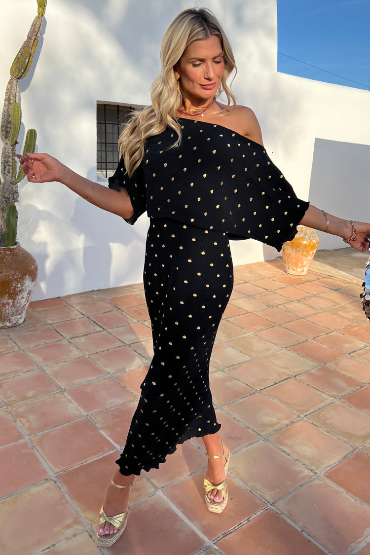NEVER FULLY DRESSED Black Tilly Plisse Dress With Gold Fleck