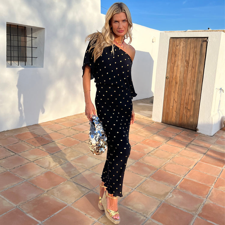 NEVER FULLY DRESSED Black Tilly Plisse Dress With Gold Fleck