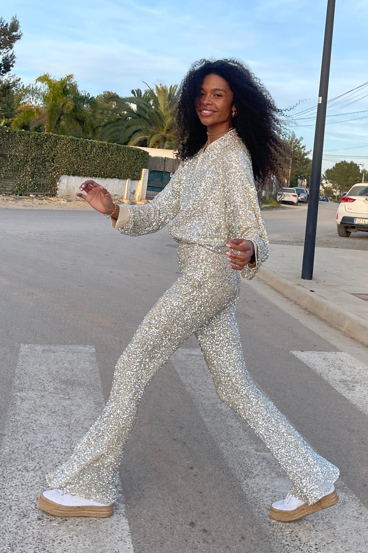 NEVER FULLY DRESSED Sequin Flared Trousers - Petite