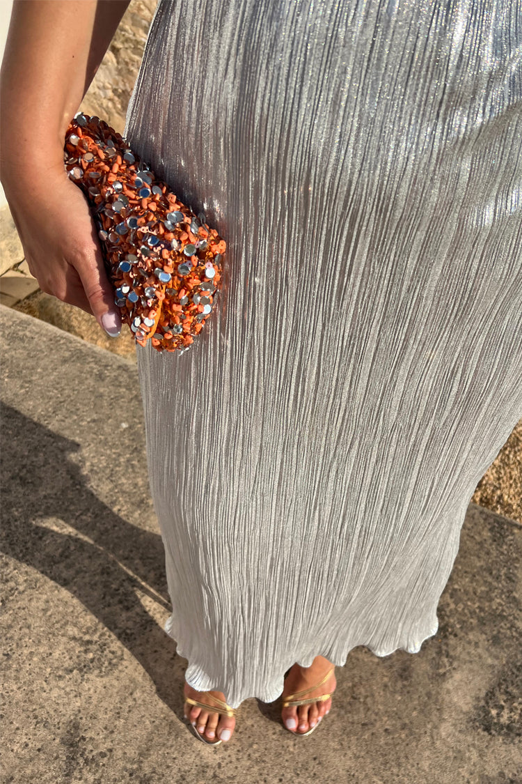 NEVER FULLY DRESSED Silver Plisse Midi Dress