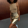 NEVER FULLY DRESSED Gold Vegan Leather Mini Wrap Skirt