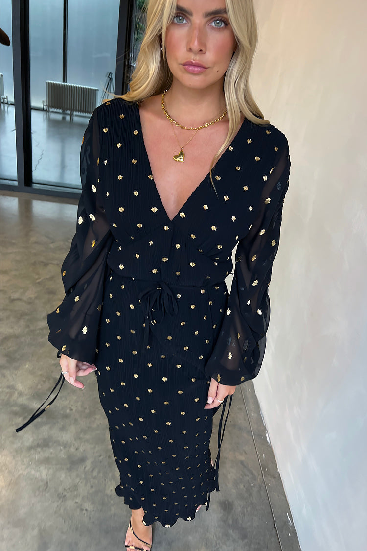 NEVER FULLY DRESSED Black Celia Plisse Dress