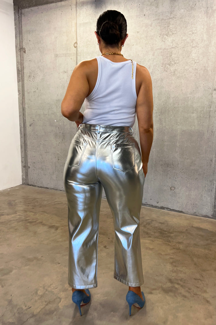NEVER FULLY DRESSED Silver Vegan Leather Trouser