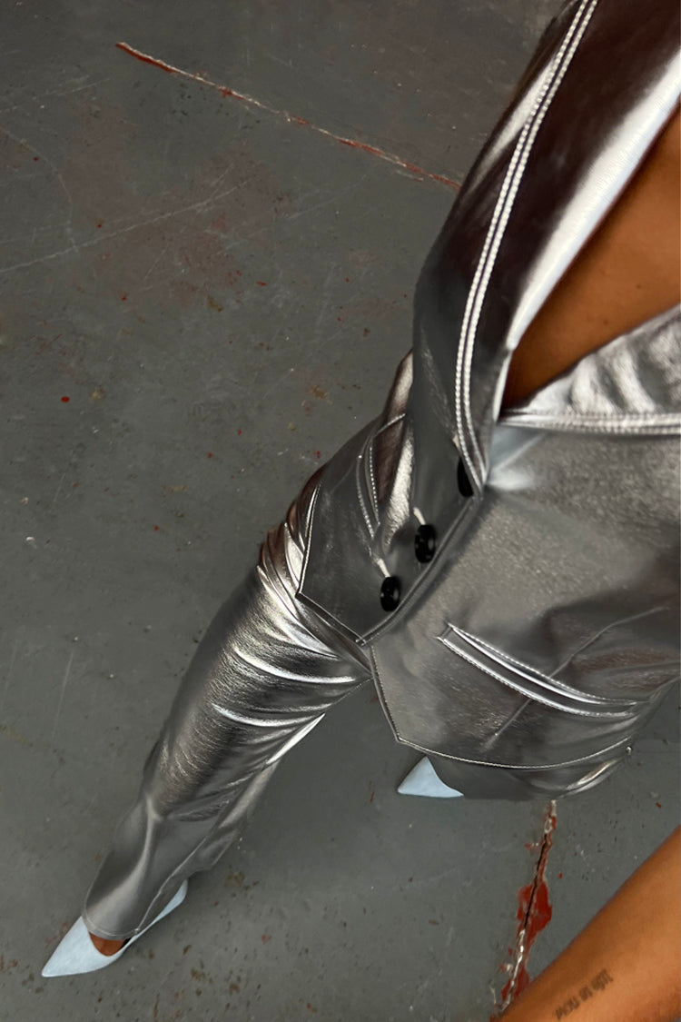 NEVER FULLY DRESSED Silver Vegan Leather Trouser