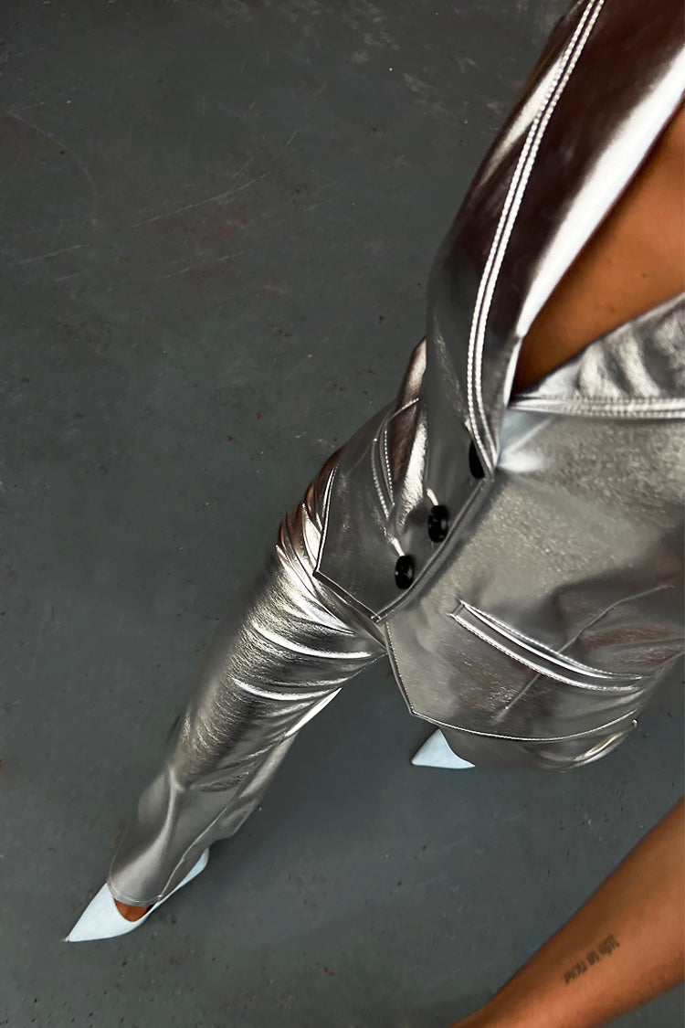  Silver Vegan Leather Waistcoat