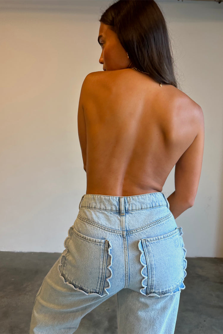 NEVER FULLY DRESSED Scallop Detail Straight Leg Jeans
