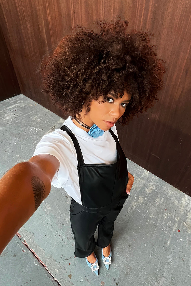  Black Vegan Leather Dungarees
