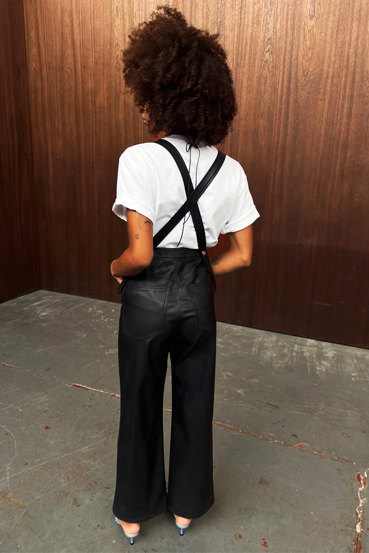  Black Vegan Leather Dungarees