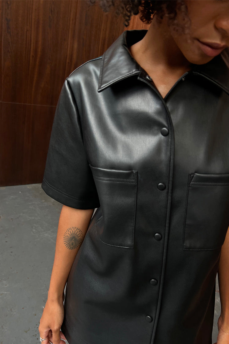  Black Vegan Leather Lizzie Shirt
