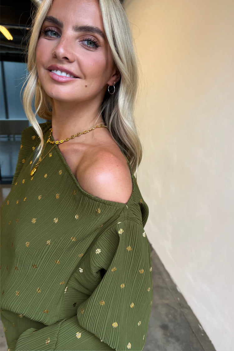 NEVER FULLY DRESSED Khaki Plisse Tilly Top