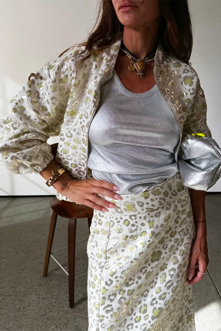  Cream And Lime Animal Jacquard Bomber