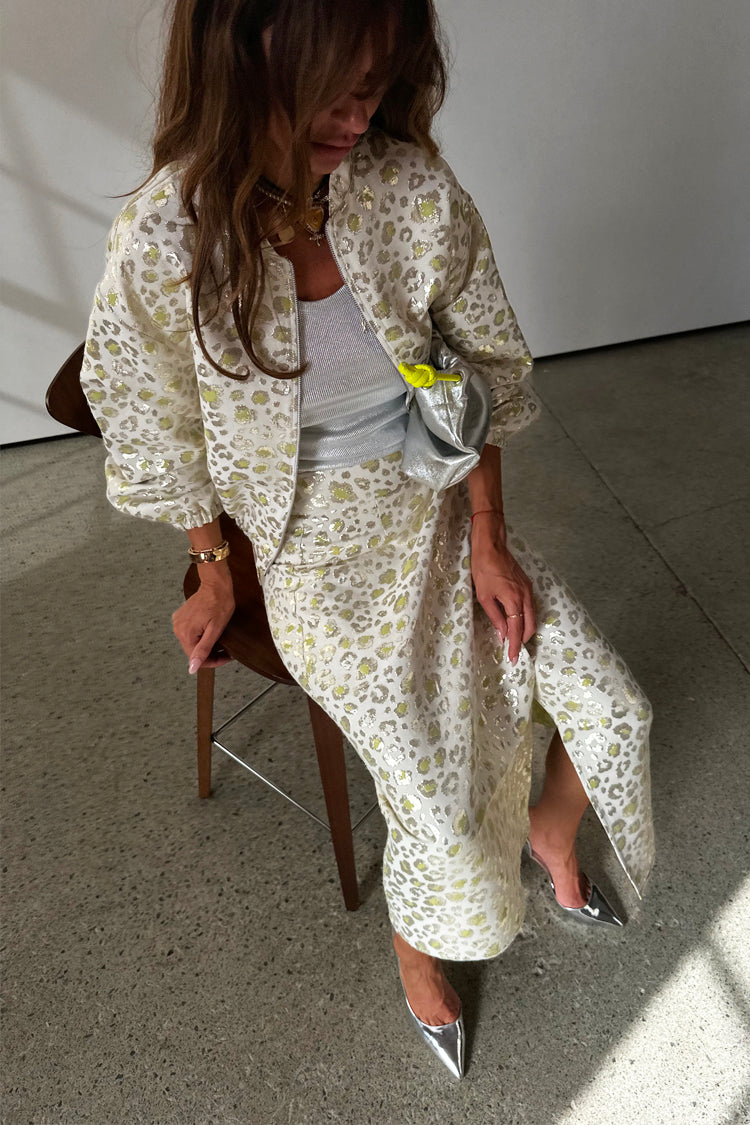 NEVER FULLY DRESSED Cream And Lime Animal Jacquard Jaspre Skirt
