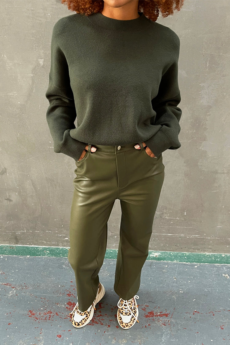 NEVER FULLY DRESSED Khaki Vegan Leather Trouser