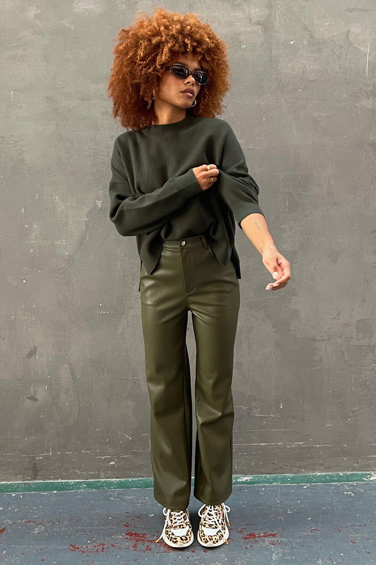 NEVER FULLY DRESSED Khaki Vegan Leather Trouser