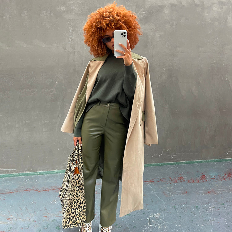 NEVER FULLY DRESSED Khaki Vegan Leather Trouser