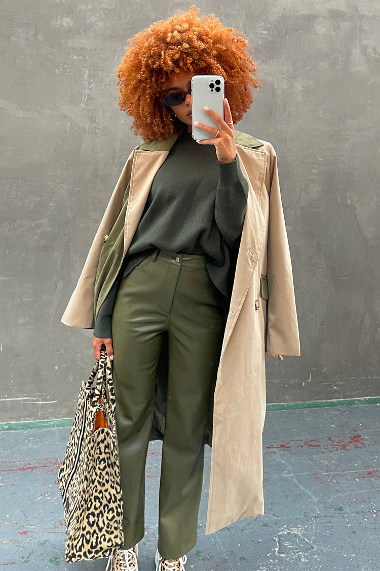 NEVER FULLY DRESSED Khaki Vegan Leather Trouser