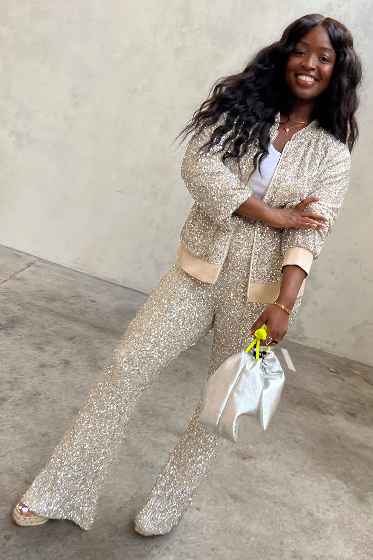 NEVER FULLY DRESSED Sequin Flared Trousers - Petite