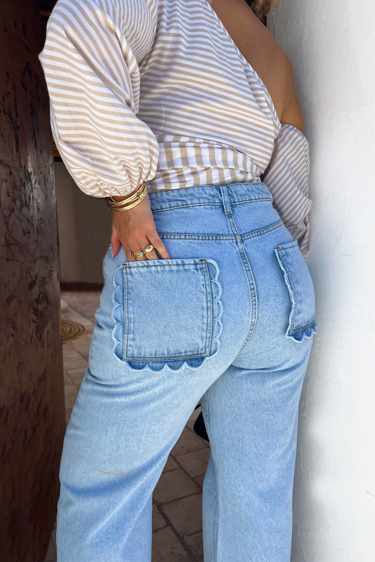 NEVER FULLY DRESSED Scallop Detail Straight Leg Jeans