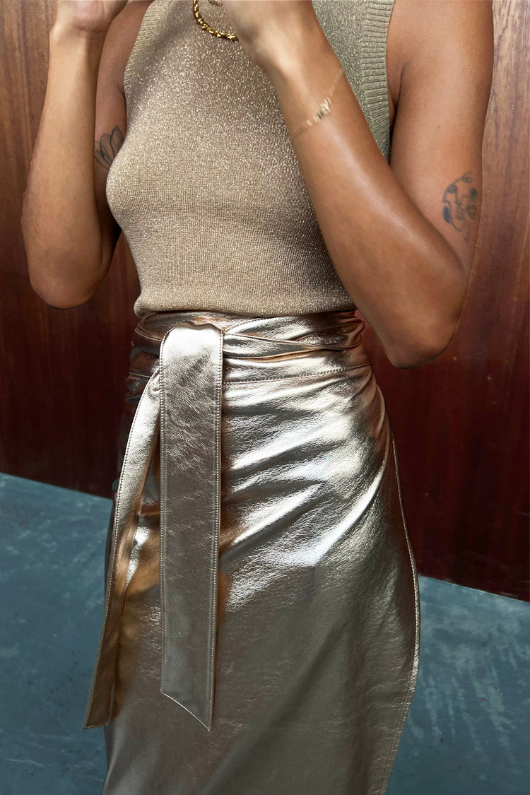 NEVER FULLY DRESSED Gold Vegan Leather Jaspre Skirt