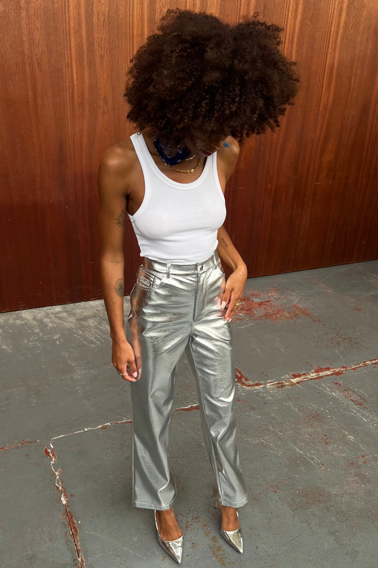 NEVER FULLY DRESSED Silver Vegan Leather Trouser
