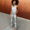 NEVER FULLY DRESSED Silver Vegan Leather Trouser