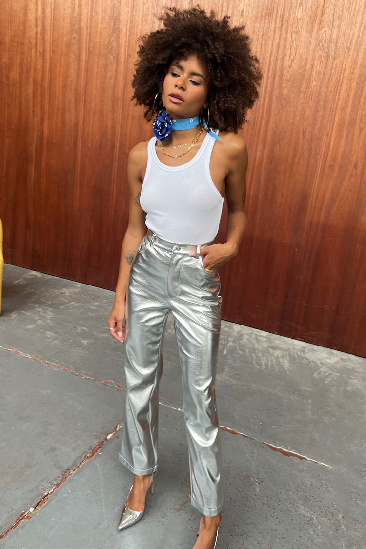 NEVER FULLY DRESSED Silver Vegan Leather Trouser