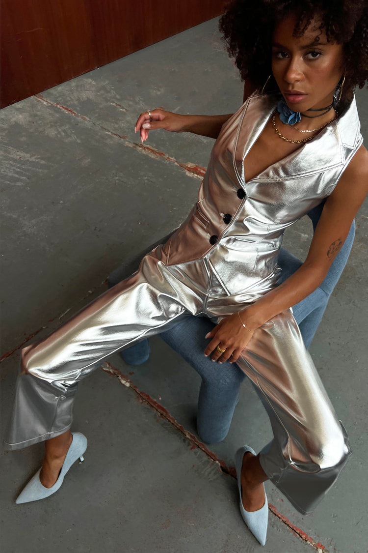 NEVER FULLY DRESSED Silver Vegan Leather Trouser