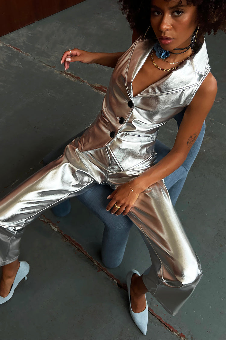 Silver Vegan Leather Waistcoat