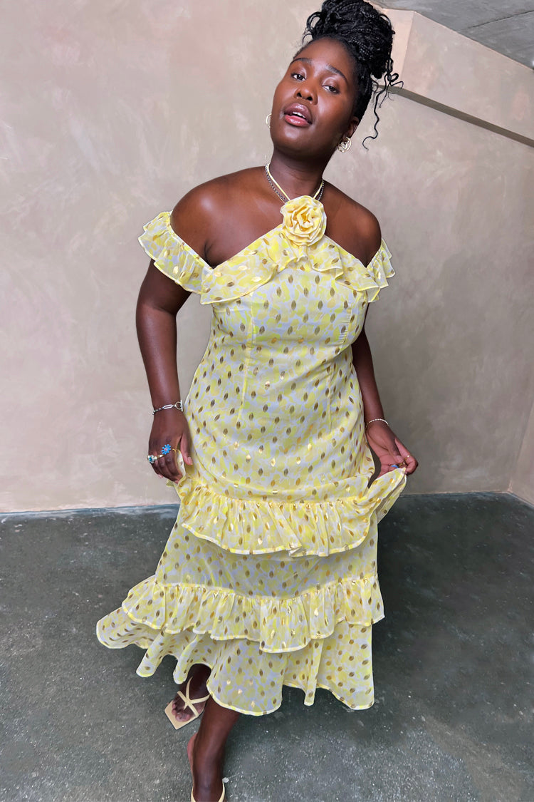  Yellow Floral Lulu Dress With Detachable Rose