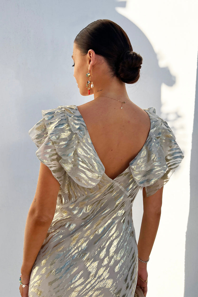 NEVER FULLY DRESSED Silver Jacquard Tilda Maxi Dress
