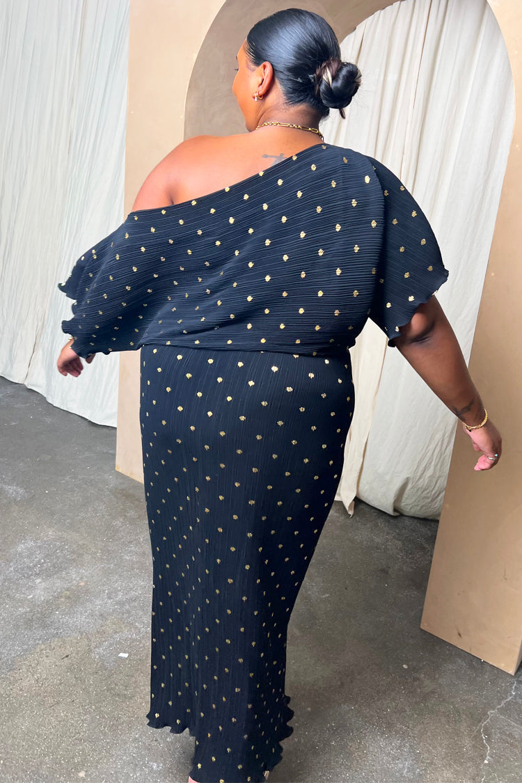 NEVER FULLY DRESSED Black Tilly Plisse Dress With Gold Fleck