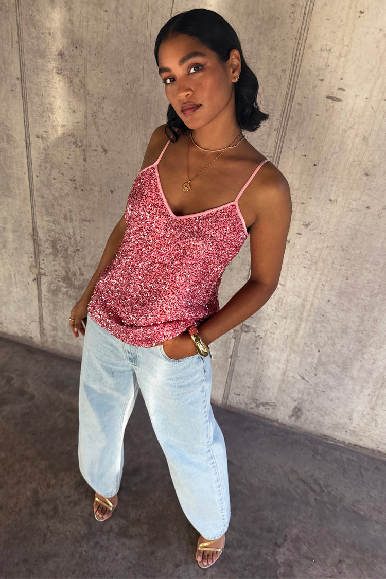 NEVER FULLY DRESSED Pink Sequin Cami Top