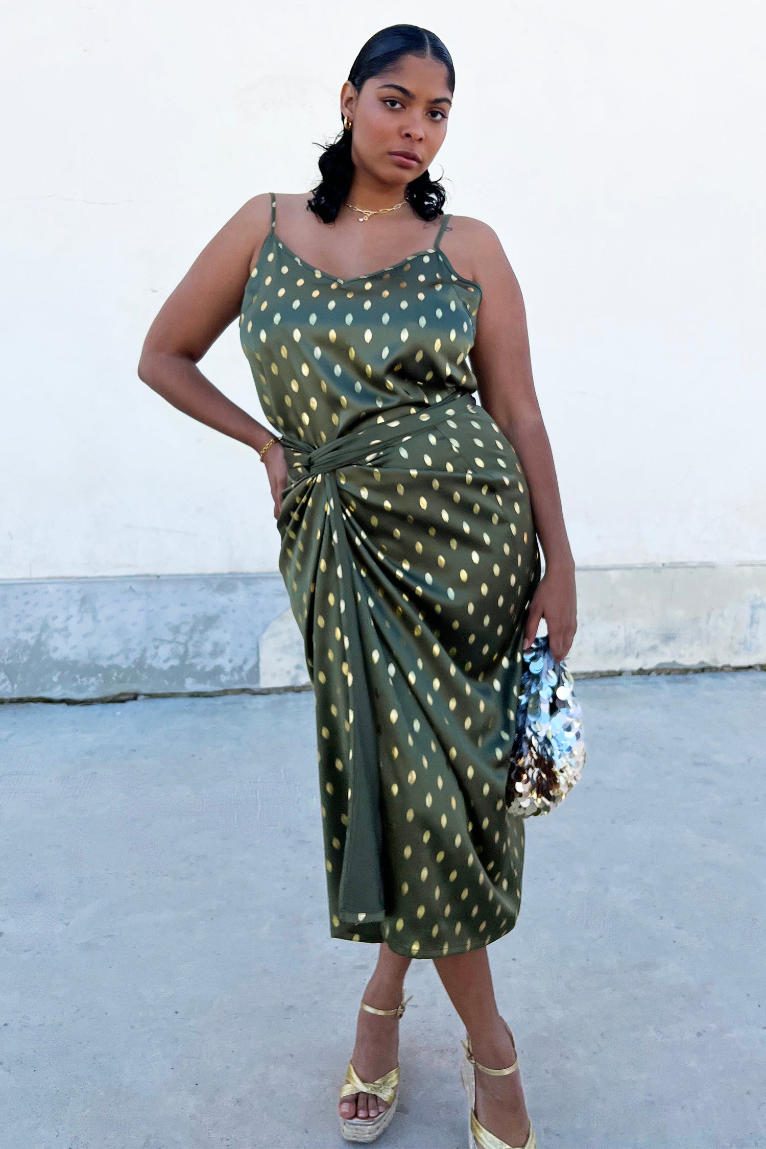NEVER FULLY DRESSED Khaki Jaspre Skirt With Gold Fleck