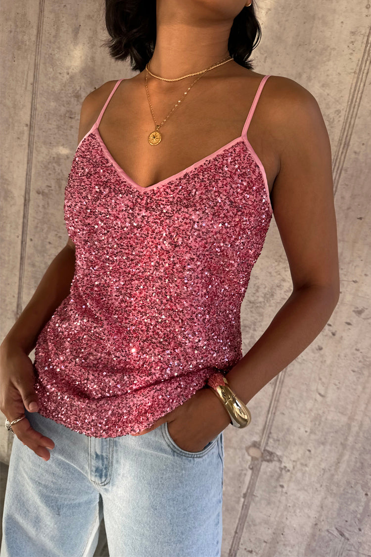 NEVER FULLY DRESSED Pink Sequin Cami Top