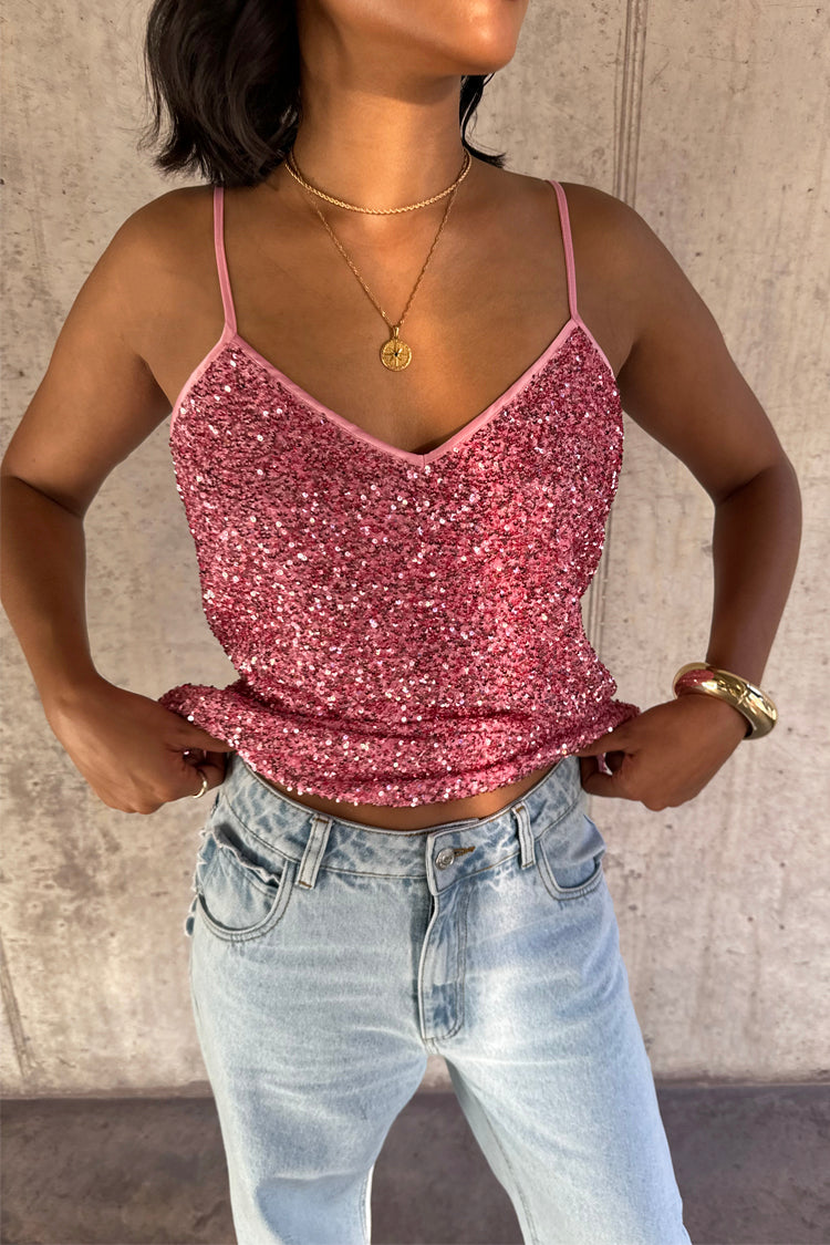 NEVER FULLY DRESSED Pink Sequin Cami Top