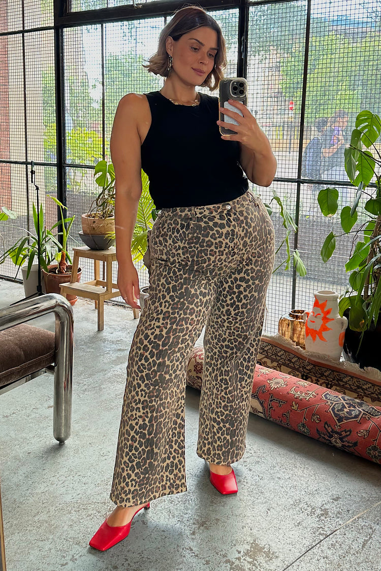 NEVER FULLY DRESSED Leopard Lucia Scallop Detail Jeans