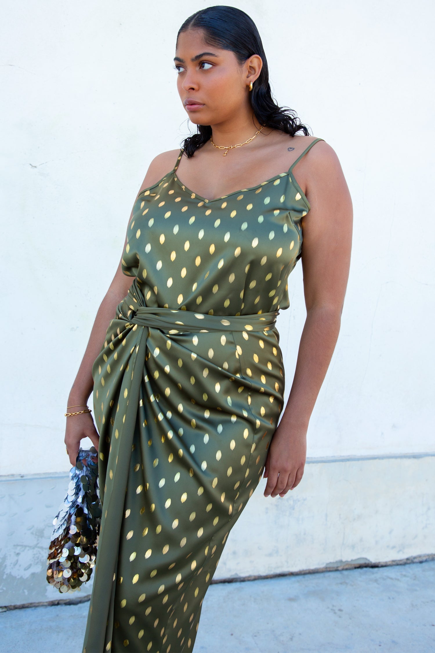 NEVER FULLY DRESSED Khaki Jaspre Skirt With Gold Fleck