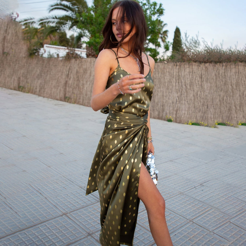NEVER FULLY DRESSED Khaki Jaspre Skirt With Gold Fleck