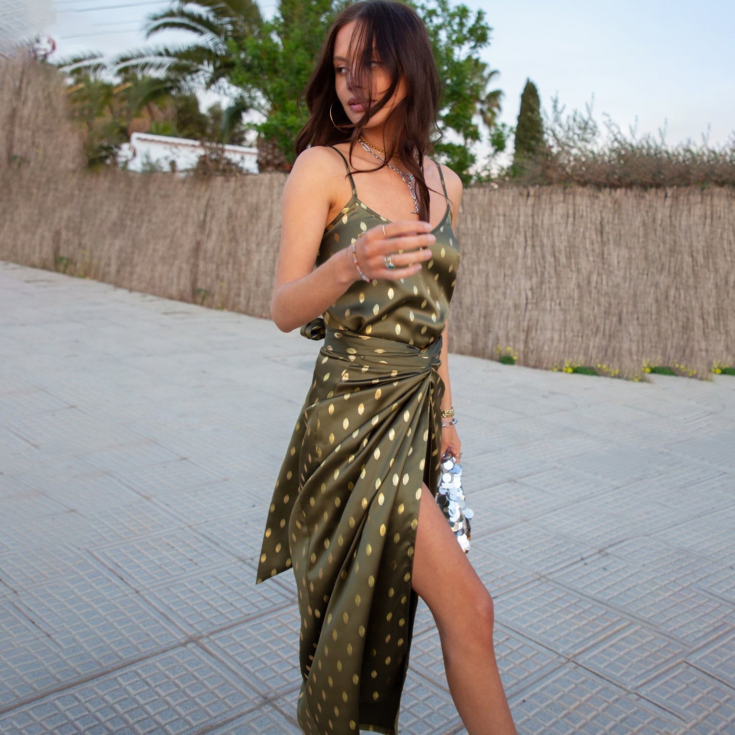 NEVER FULLY DRESSED Khaki Jaspre Skirt With Gold Fleck