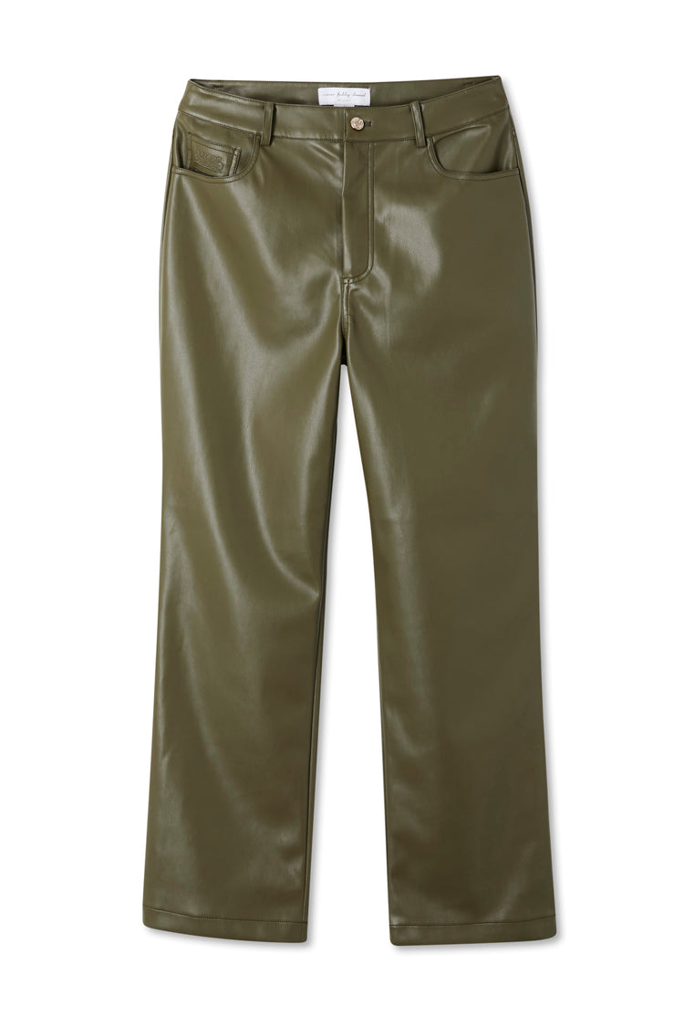 NEVER FULLY DRESSED Khaki Vegan Leather Trouser