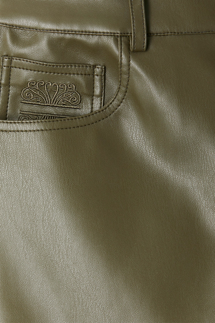 NEVER FULLY DRESSED Khaki Vegan Leather Trouser
