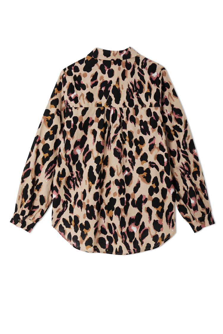 NEVER FULLY DRESSED Cotton Linen Leopard Gabbie Shirt