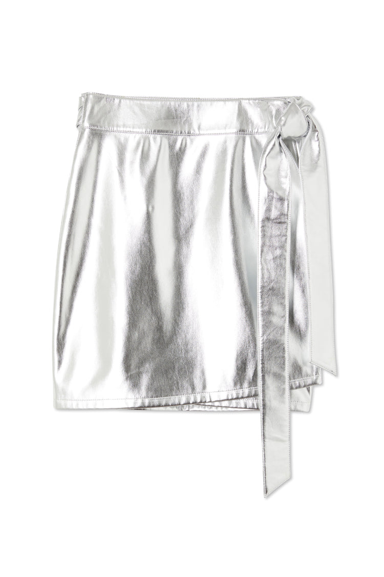 NEVER FULLY DRESSED Silver Vegan Leather Mini Jaspre Skirt