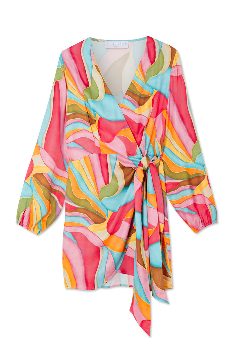 NEVER FULLY DRESSED Multi Abstract Mini Vienna Wrap Dress