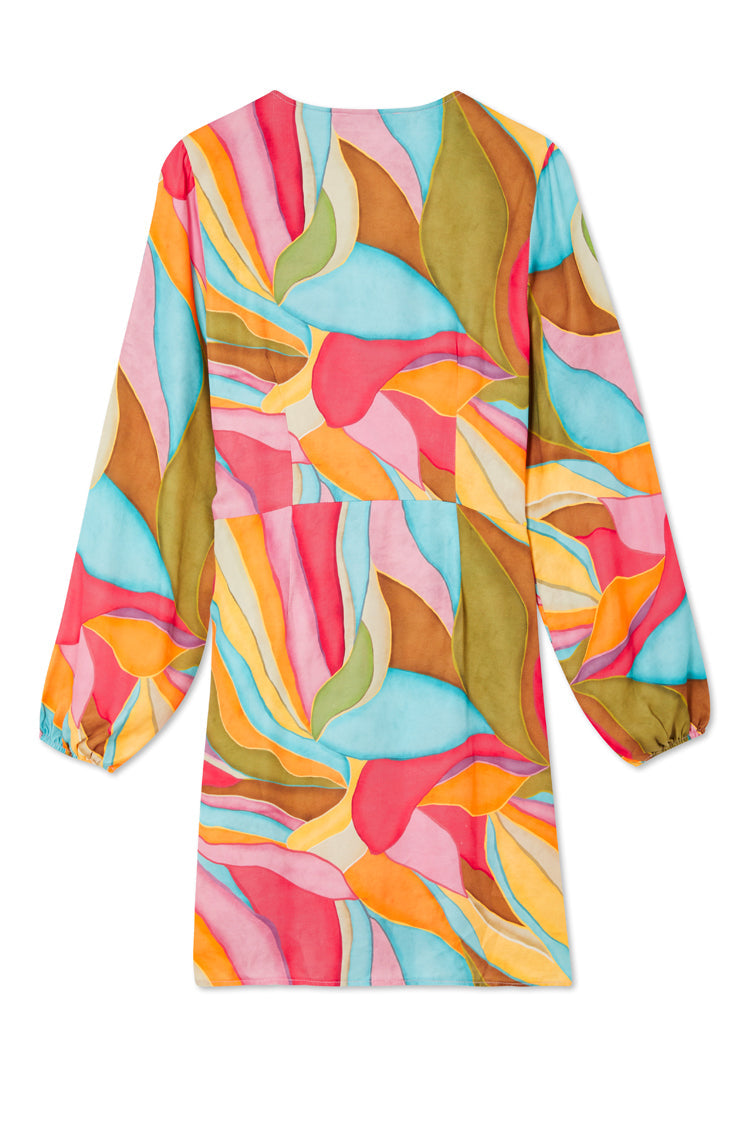 NEVER FULLY DRESSED Multi Abstract Mini Vienna Wrap Dress