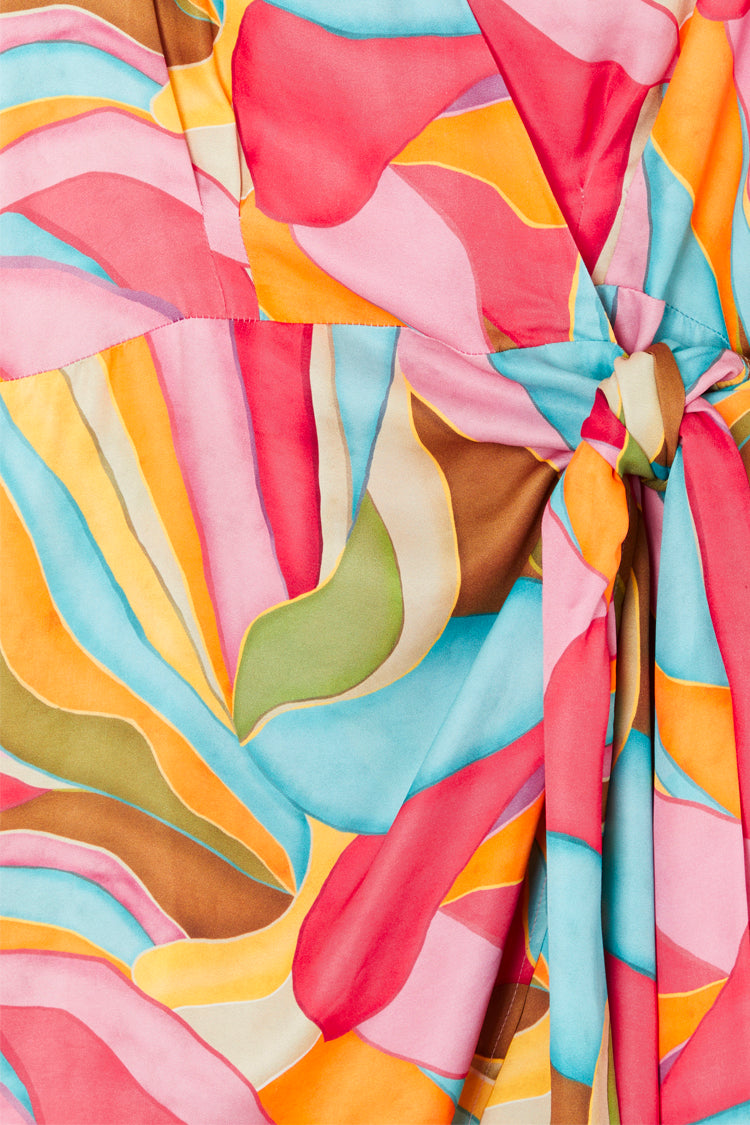 NEVER FULLY DRESSED Multi Abstract Mini Vienna Wrap Dress