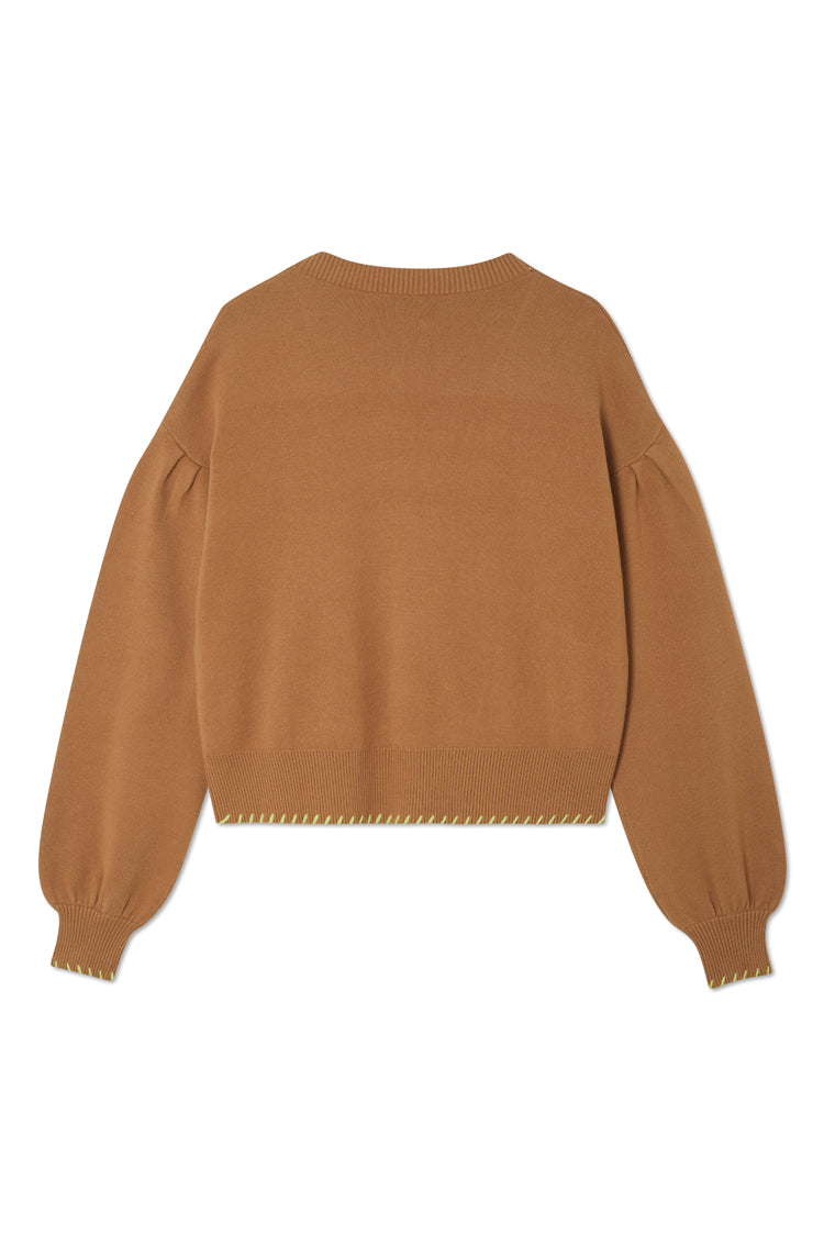NEVER FULLY DRESSED Camel Cardigan With PU Patch