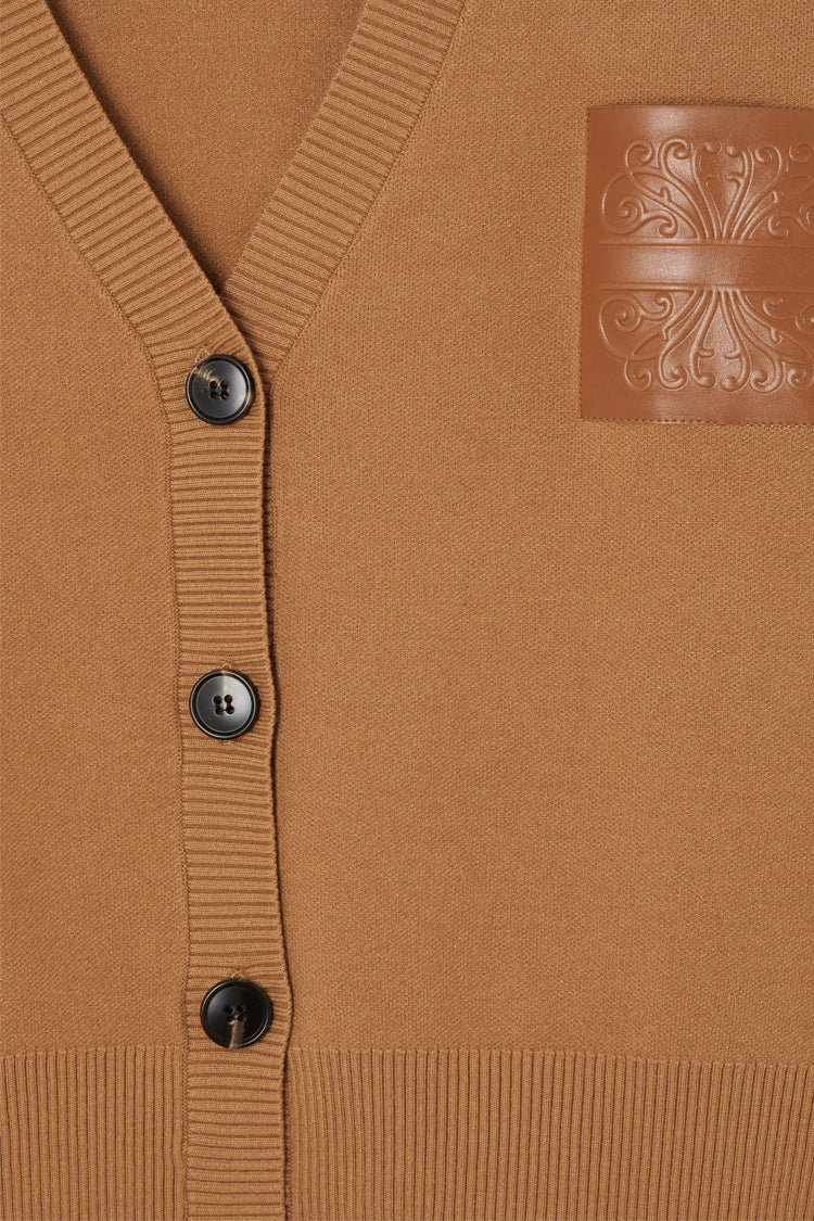 NEVER FULLY DRESSED Camel Cardigan With PU Patch
