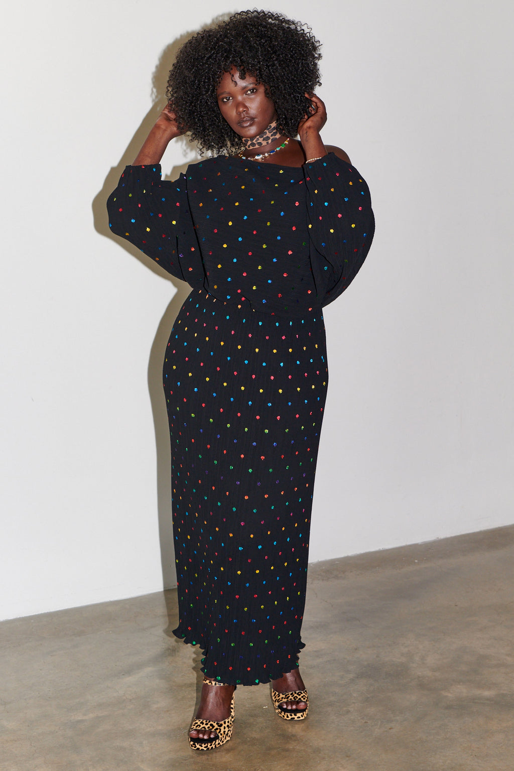 NEVER FULLY DRESSED Multi Spot Long Sleeve Tilly Dress